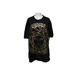 ヴェルサーチ(VERSACE)の極美品 VERSACE ヴェルサーチ メデューサ プリント 半袖Ｔシャツ ブラック ゴールド トップス A73738 サイズXXL 中古 61677(Tシャツ(半袖/袖なし))