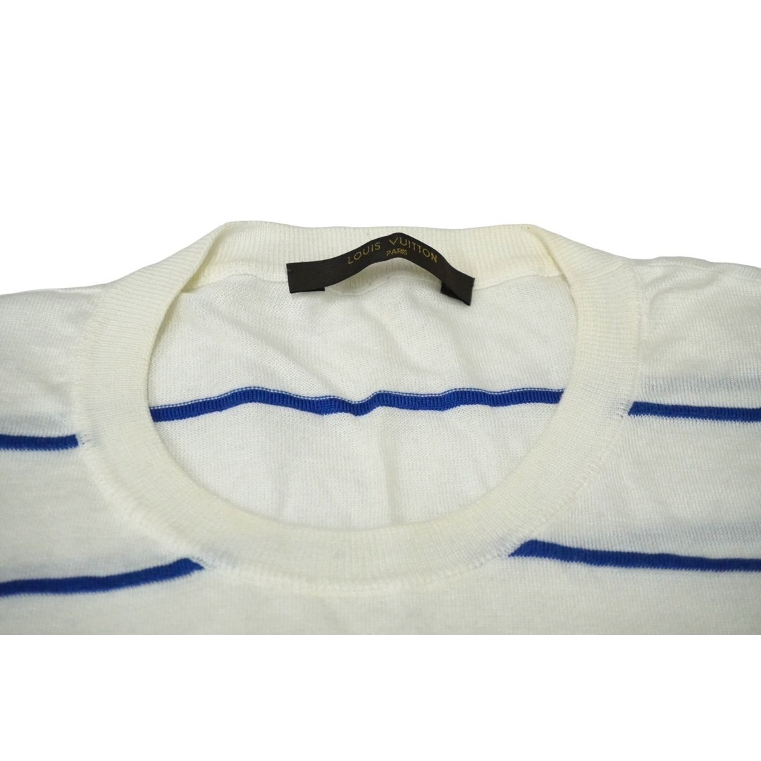 LOUIS VUITTON(ルイヴィトン)のLOUIS VUITTON ルイヴィトン ニット セーター サイズL ブランドロゴ 刺繍 ボーダー ホワイト ブルー 良品 中古 61667 レディースのトップス(ニット/セーター)の商品写真