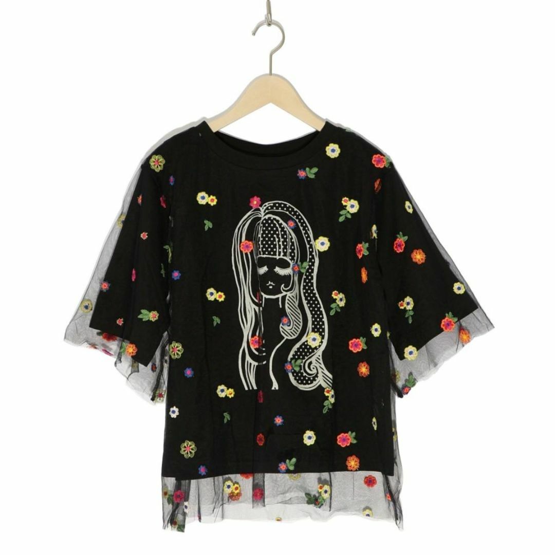 ScoLar(スカラー)のスカラー 141666 花刺繍チュール重ね 女の子プリントTシャツ レディースのトップス(Tシャツ(半袖/袖なし))の商品写真