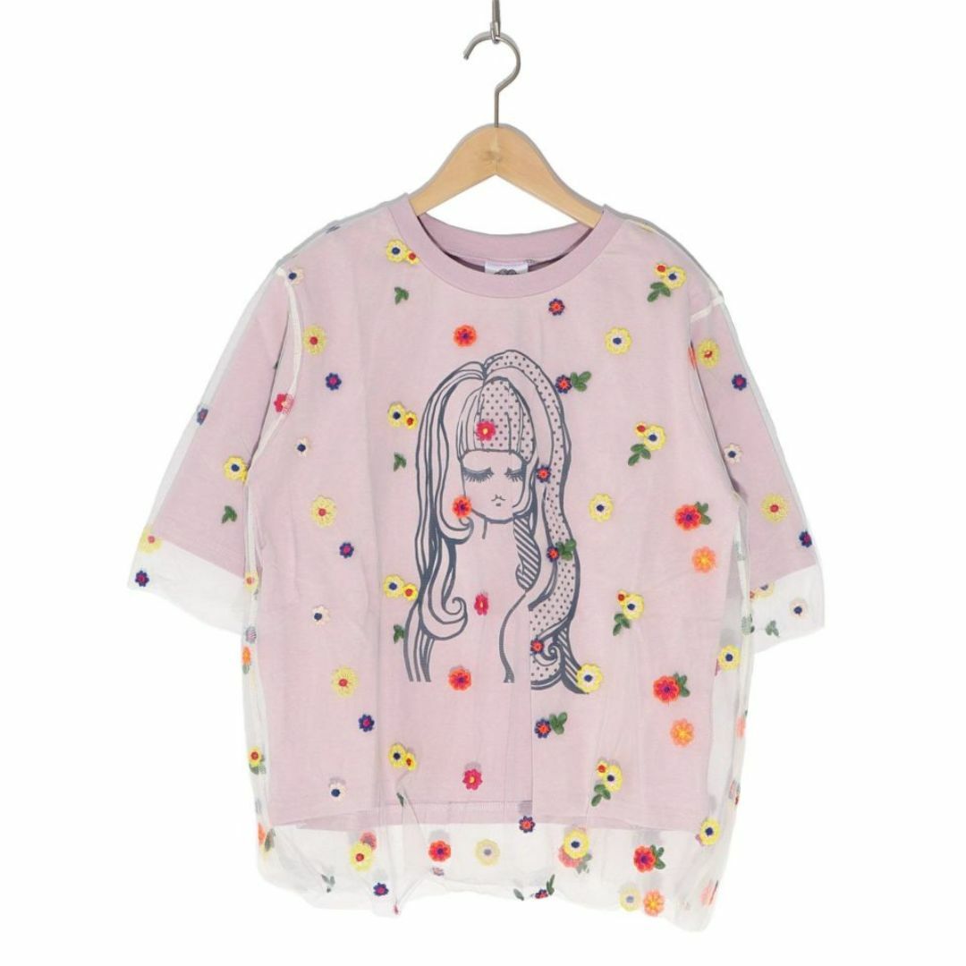 ScoLar(スカラー)のスカラー 141666 花刺繍チュール重ね 女の子プリントTシャツ レディースのトップス(Tシャツ(半袖/袖なし))の商品写真