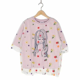 スカラー 141666 花刺繍チュール重ね 女の子プリントTシャツ