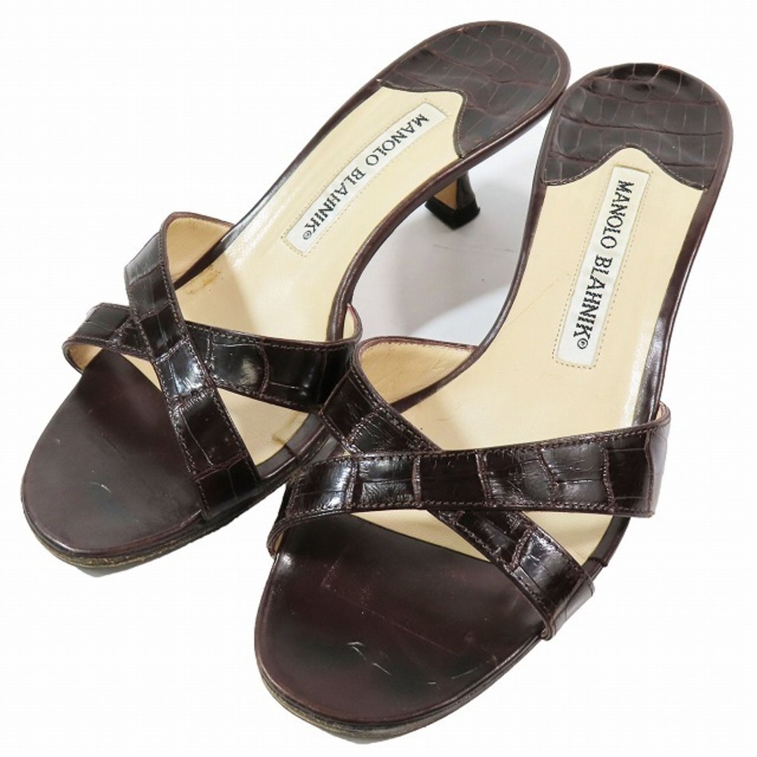 MANOLO BLAHNIK(マノロブラニク)のマノロブラニク クロスストラップ サンダル  ミュール クロコ型押し レディースの靴/シューズ(サンダル)の商品写真