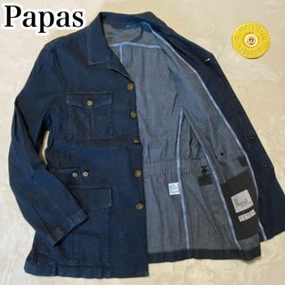 ママスアンドパパス(Mamas & Papas)のリネン×金ボタン　パパス　デニムジャケット　カバーオール　インディゴ　Papas(カバーオール)