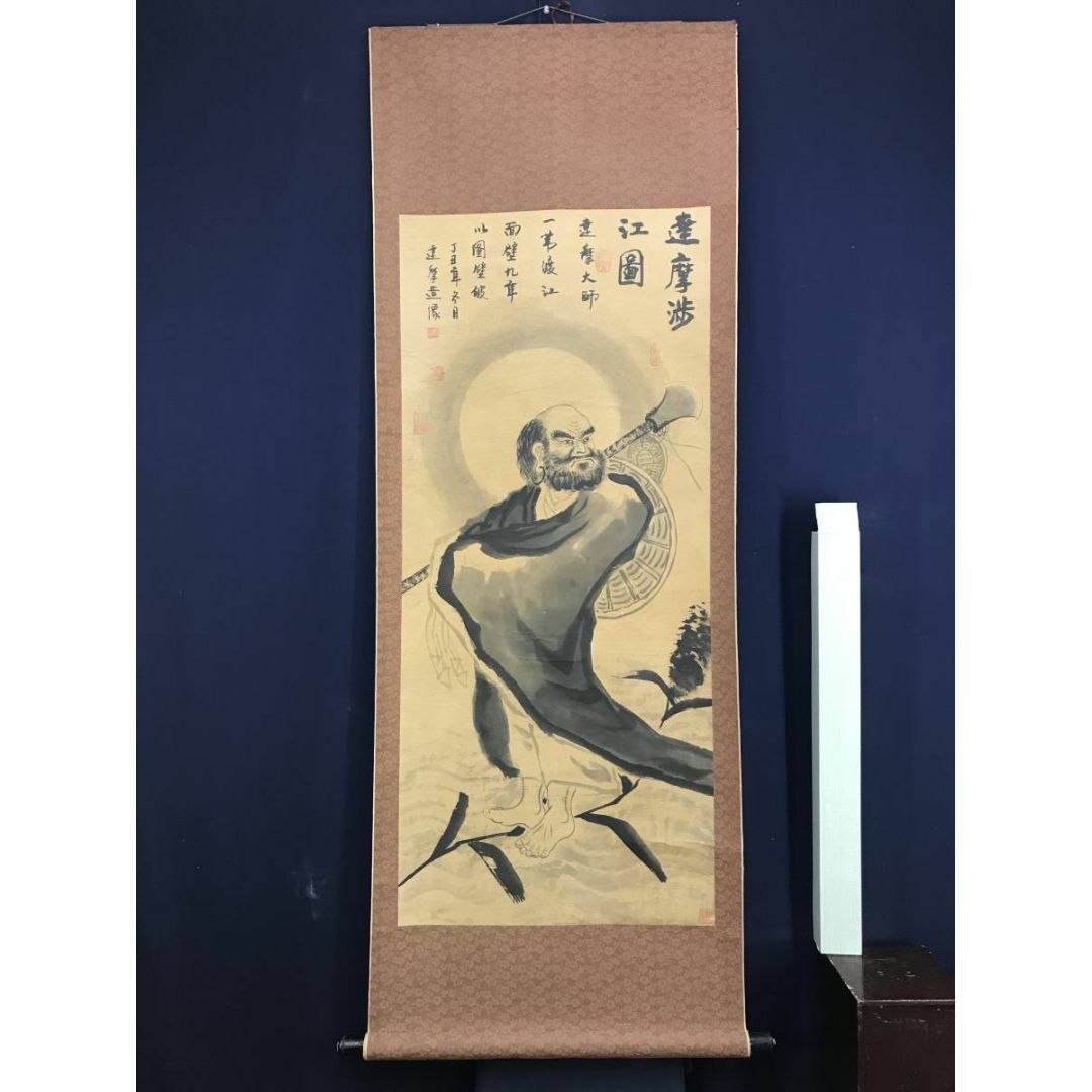 作者不詳/芦葉達磨図/達磨図/ダルマ図/だるま図/掛軸☆宝船☆AE 作者不詳/芦葉達磨図/達磨図/ダルマ図/だるま図/掛軸☆宝船☆AE