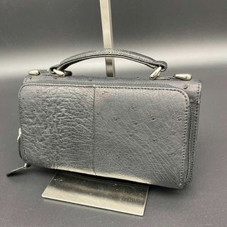 【美品】2way オーストリッチ　がま口 スクエア　ハンドバッグ　財布　小銭入れ(ハンドバッグ)