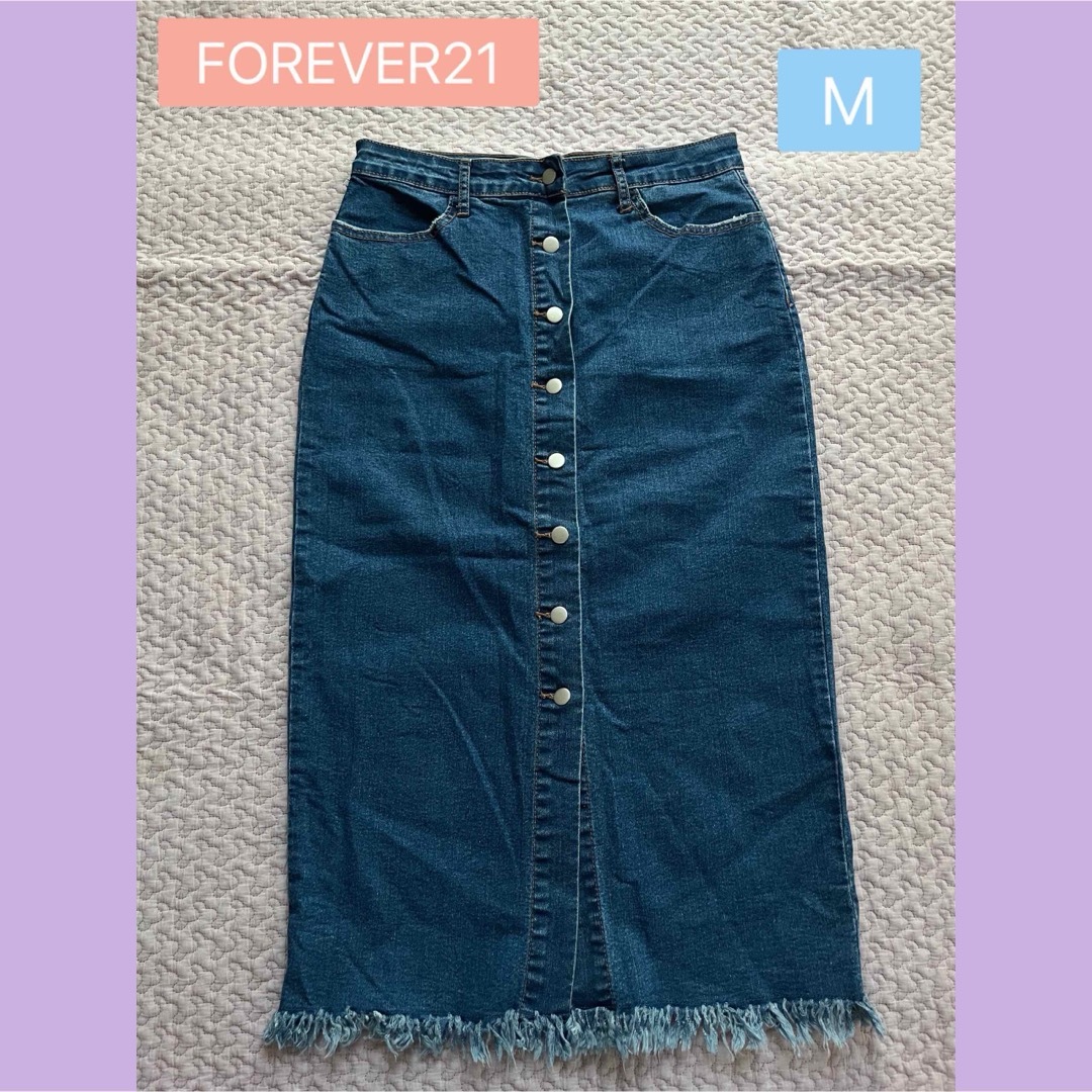 FOREVER 21(フォーエバートゥエンティーワン)のFOREVER21 フォーエバー21 デニム フリンジ スカート M レディースのスカート(ロングスカート)の商品写真