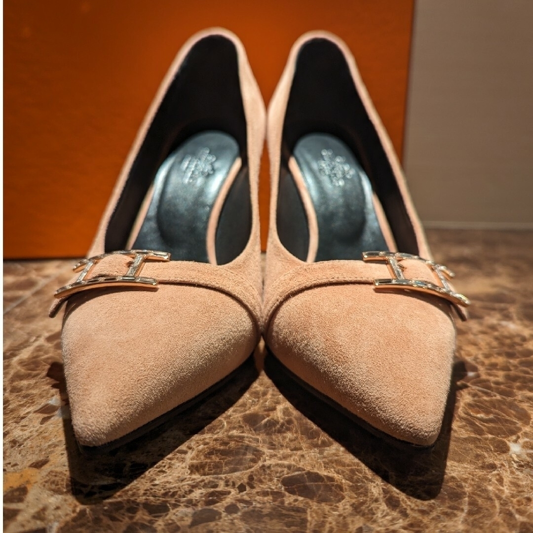 美品】エルメス パンプス 36 スエード ピンクベージュ 美品】エルメス パンプス 36 スエード ピンクベージュ