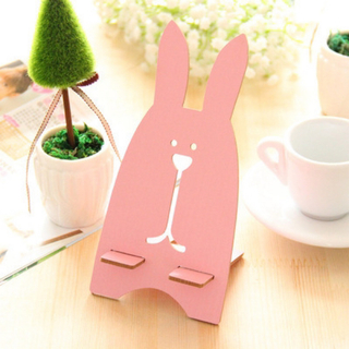 ウサギの木製スマホスタンド - ピンク