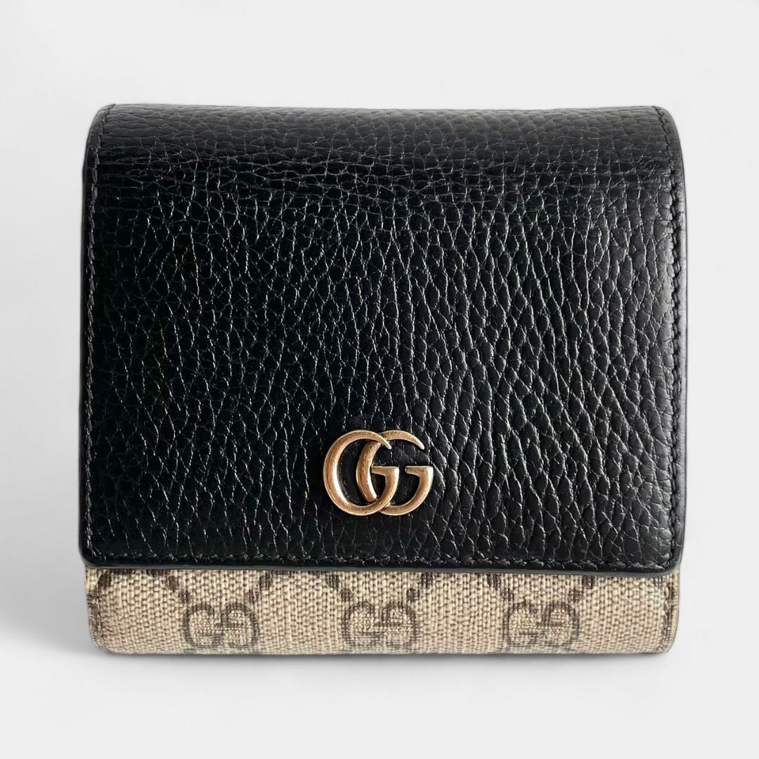 Gucci(グッチ)のグッチ GGマーモント 二つ折り 財布 ブラック レザー GGスプリーム レディースのファッション小物(財布)の商品写真