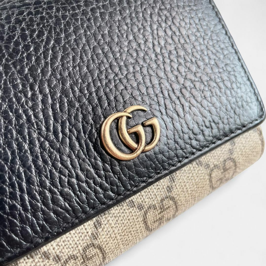 Gucci(グッチ)のグッチ GGマーモント 二つ折り 財布 ブラック レザー GGスプリーム レディースのファッション小物(財布)の商品写真