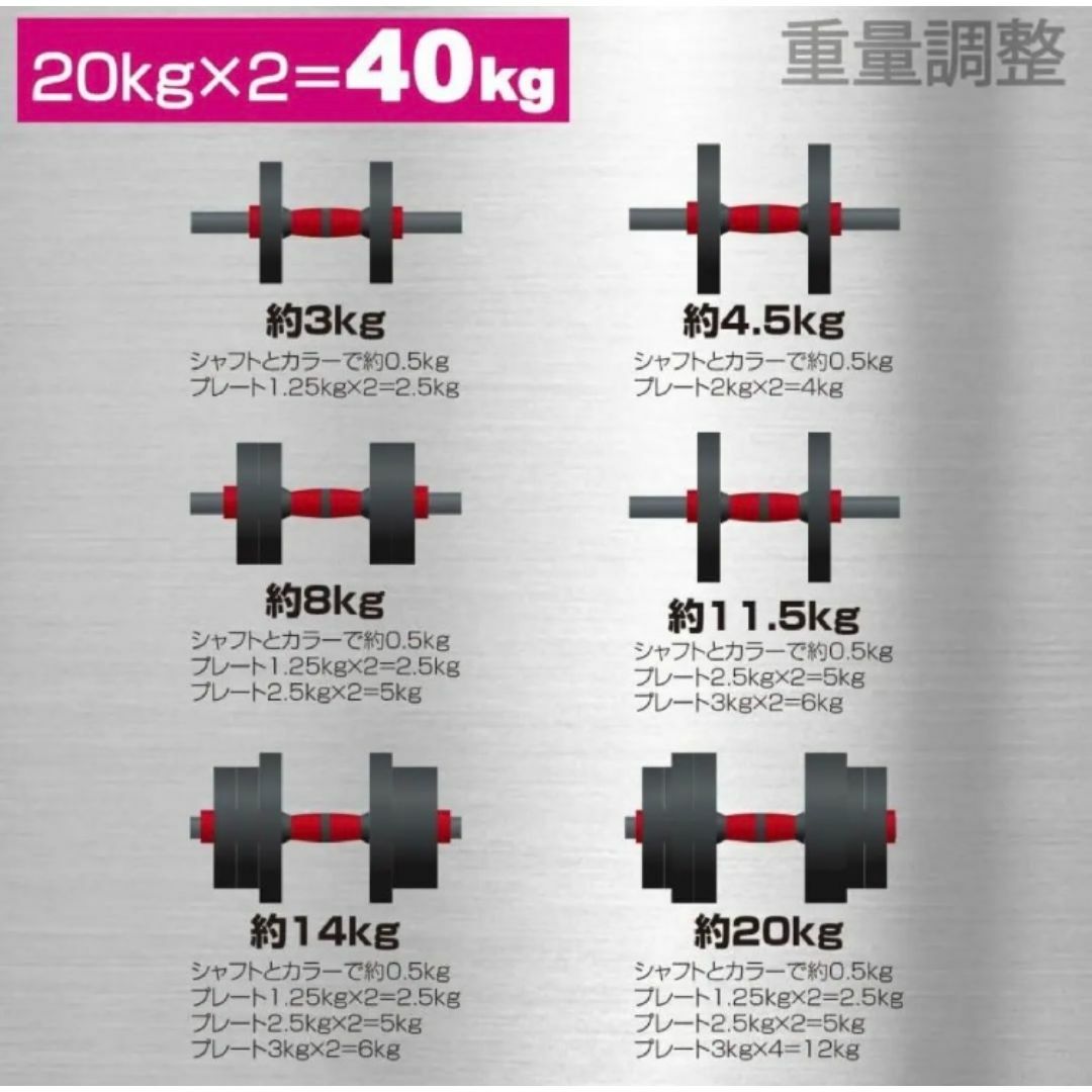 【送料無料】20kg×2個セット（40kg）ダンベル バーベルにも変更可能 スポーツ/アウトドアのトレーニング/エクササイズ(トレーニング用品)の商品写真