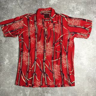 エビス(EVISU)のEVISU エヴィス アロハシャツ 開襟 ハワイアン TOPS メンズ 38 レッド 総柄 半袖(シャツ)