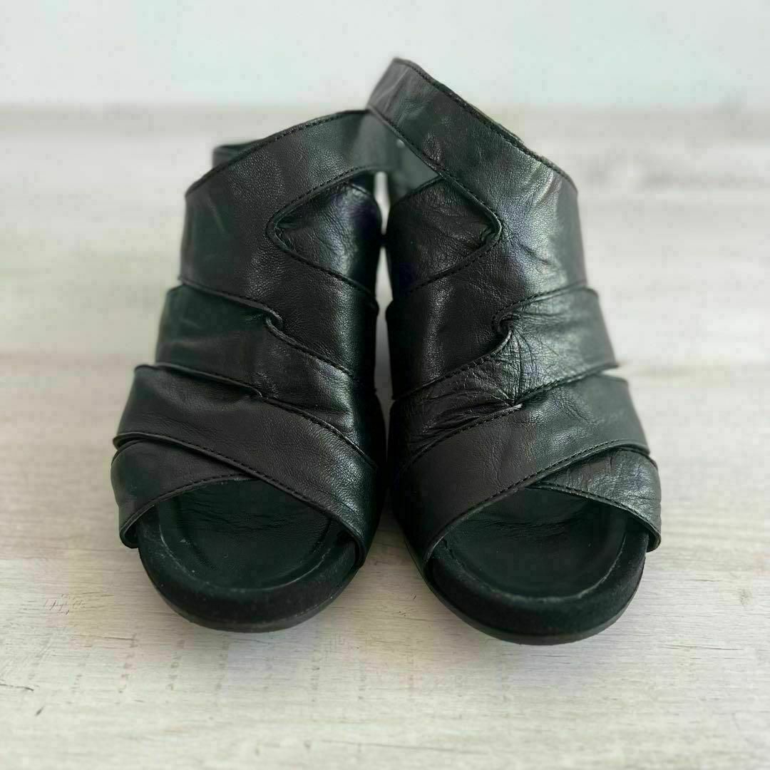 Gabor(ガボール)のガボール レザー ウェッジ サンダル ブラック ヒール レディースの靴/シューズ(サンダル)の商品写真