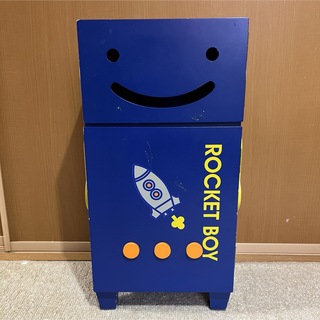 【中古】ロボット型 木製 収納ボックス ロッカー ブルー 51×25×26cm(棚/ラック/タンス)