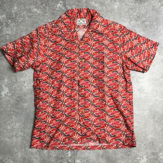 エビス(EVISU)のEVISU エヴィス 開襟シャツ アロハシャツ ハワイアンシャツ レッド 赤 総柄 TOPS(シャツ)