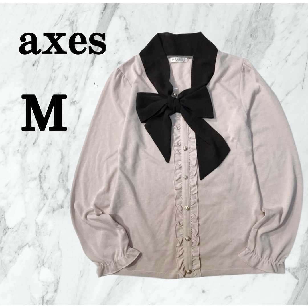 axes femme(アクシーズファム)のaxes femme サテンローズプチハイブラウス　リボン　フリル　ピンク レディースのトップス(シャツ/ブラウス(長袖/七分))の商品写真