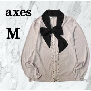 アクシーズファム(axes femme)のaxes femme サテンローズプチハイブラウス　リボン　フリル　ピンク(シャツ/ブラウス(長袖/七分))