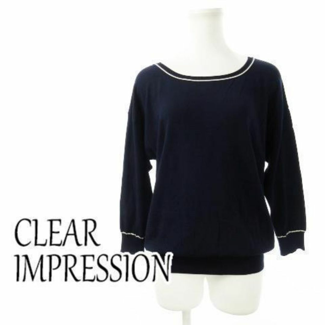 CLEAR IMPRESSION(クリアインプレッション)のクリアインプレッション バックボタンニットソー 2 紺 230728CK16A レディースのトップス(ニット/セーター)の商品写真