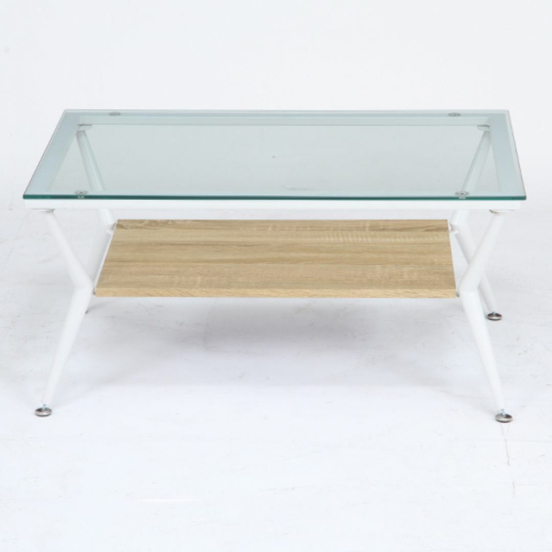 ガラス天板ローテーブル 80 ホワイトナチュラル   インテリア/住まい/日用品の机/テーブル(ローテーブル)の商品写真