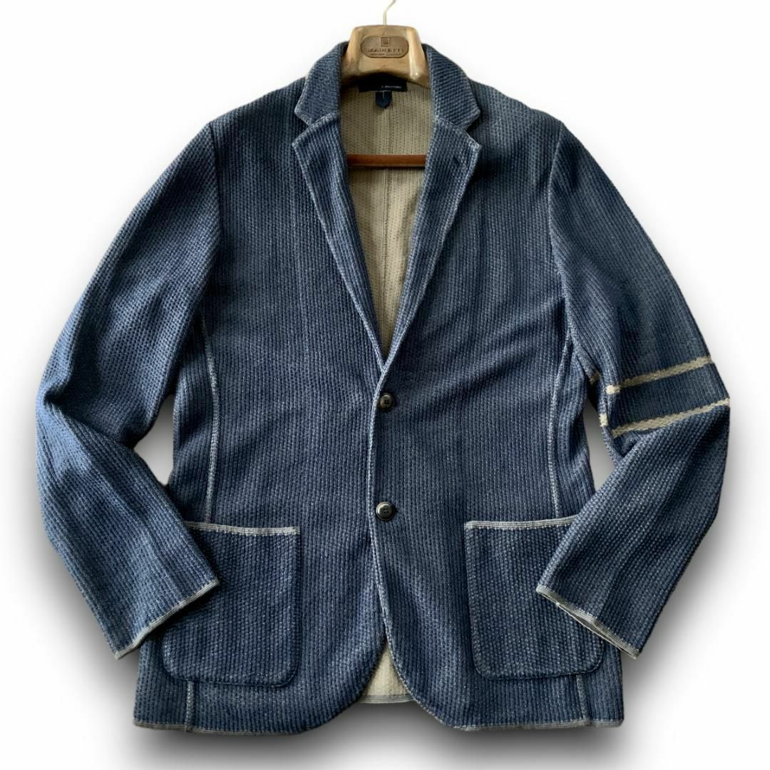 LARDINI(ラルディーニ)の美品 Lサイズ 『ラルディーニ』ニット テーラードジャケット ブルゾン ブルー メンズのジャケット/アウター(テーラードジャケット)の商品写真