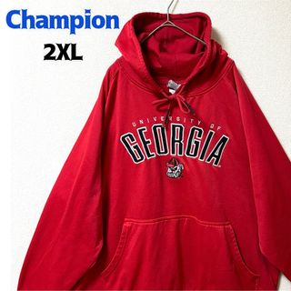 チャンピオン(Champion)のチャンピオン パーカー ポリエステル カレッジ プルオーバー  レッド 古着(パーカー)