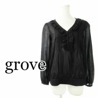 グローブ(grove)のグローブ 千鳥格子Vネック長袖シアーブラウス M 黒 230829CK11A(シャツ/ブラウス(長袖/七分))