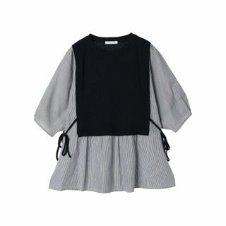 グリーンパークス(green parks)の【ストライプ】テレコドッキングチュニック 24SS/五分袖/異素材/レディース(カットソー(長袖/七分))