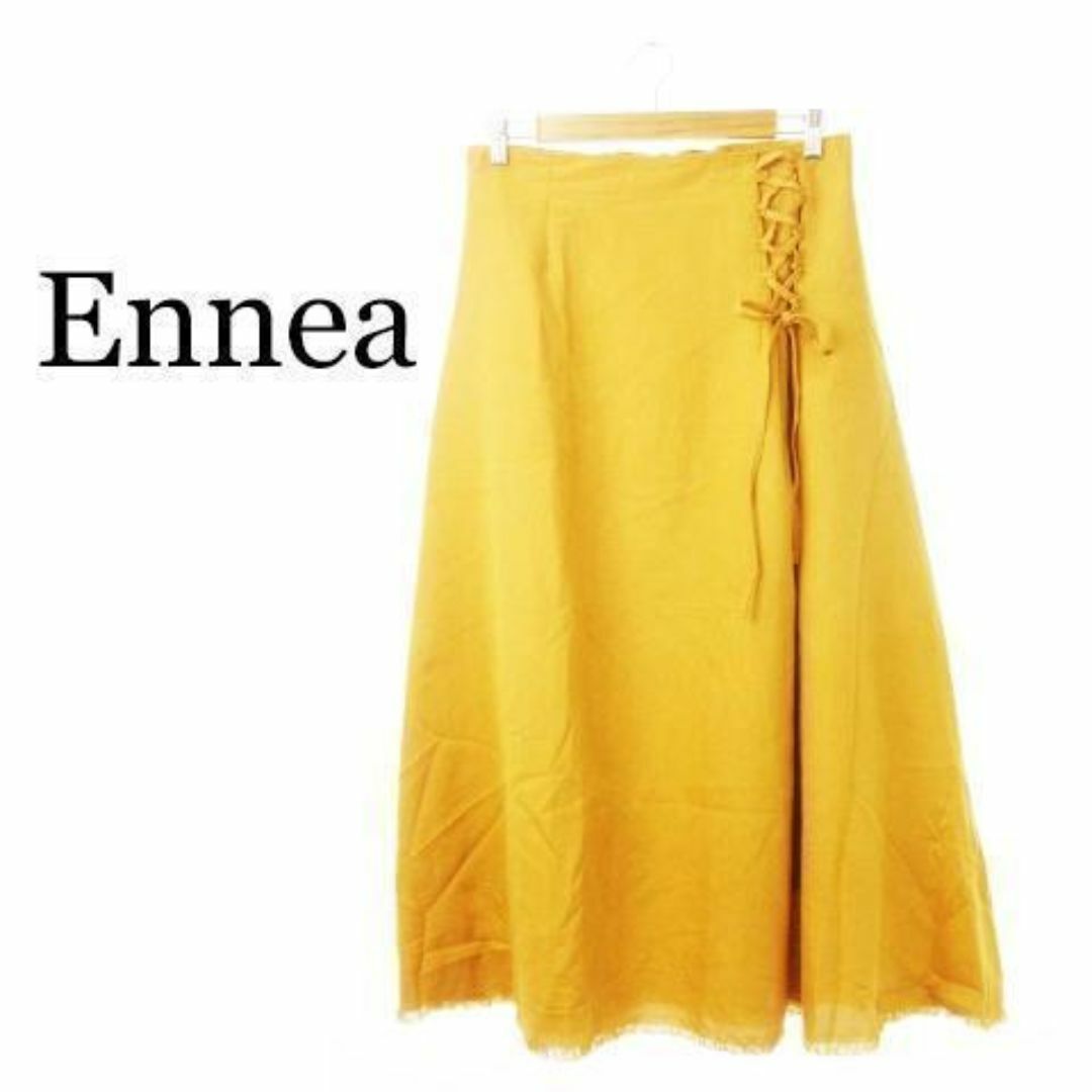 エンネア サイドレースアップ裾フリンジフレアSK 44 黄230829CK22A レディースのスカート(ロングスカート)の商品写真