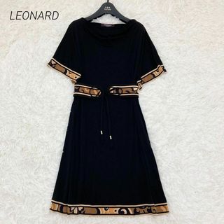 レオナール(LEONARD)のLEONARD ワンピース　トリム　幾何学　カンカン　ゆったり　黒　Mサイズ(ロングワンピース/マキシワンピース)