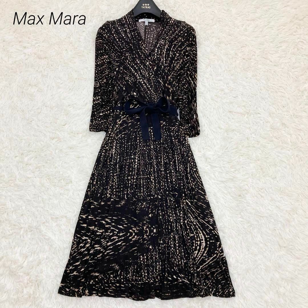 Max Mara(マックスマーラ)の美品♡ Max Mara ワンピース　カシュクール　リボン　総柄　白タグ　38 レディースのワンピース(ロングワンピース/マキシワンピース)の商品写真