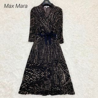 マックスマーラ(Max Mara)の美品♡ Max Mara ワンピース　カシュクール　リボン　総柄　白タグ　38(ロングワンピース/マキシワンピース)