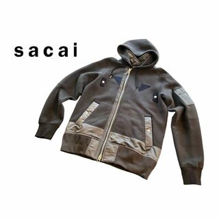 sacai - 美品*SACAI ジップパーカー　ブルゾン　グレー　サカイ　コットン　フード