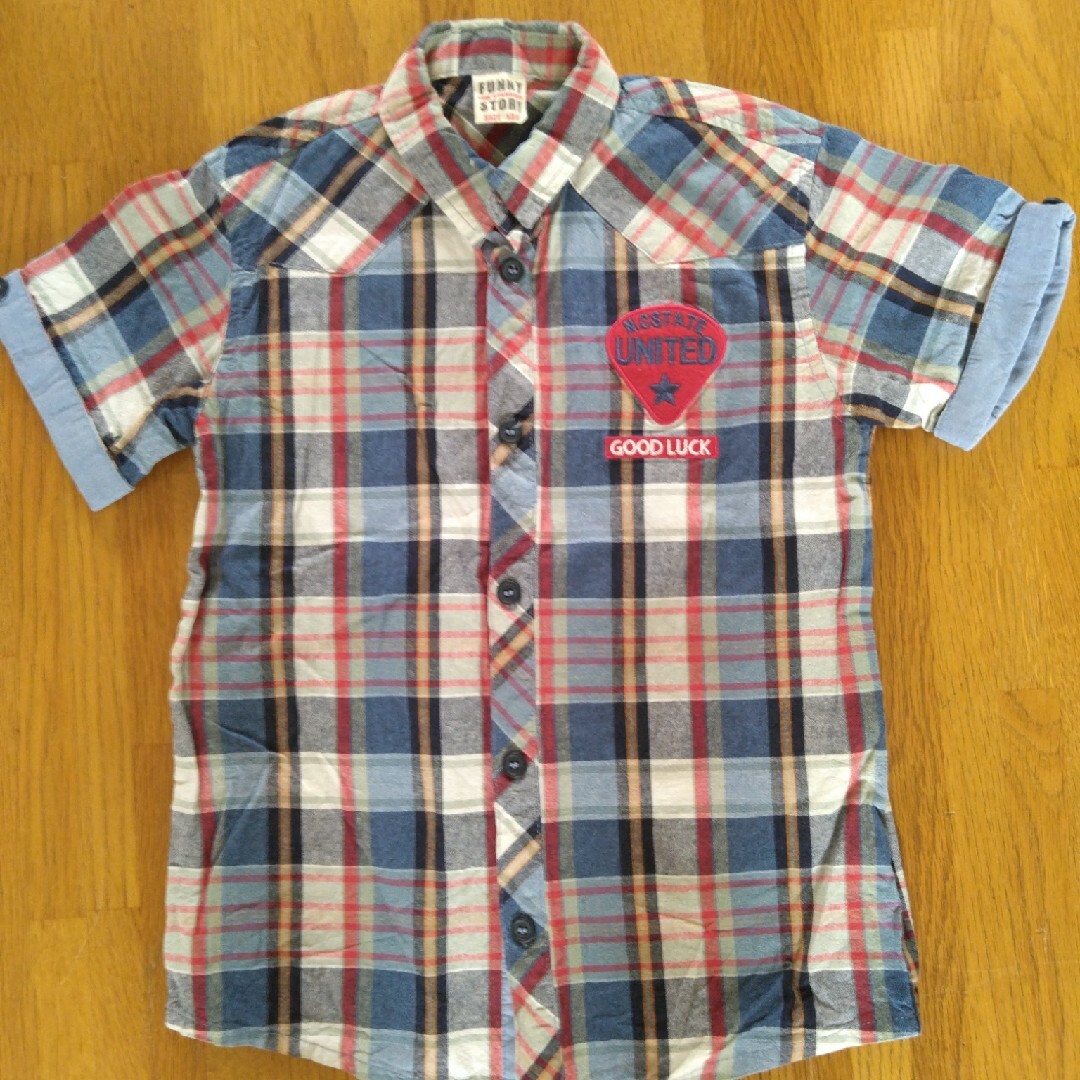 funny story　130㎝半袖チェックシャツ キッズ/ベビー/マタニティのキッズ服男の子用(90cm~)(Tシャツ/カットソー)の商品写真