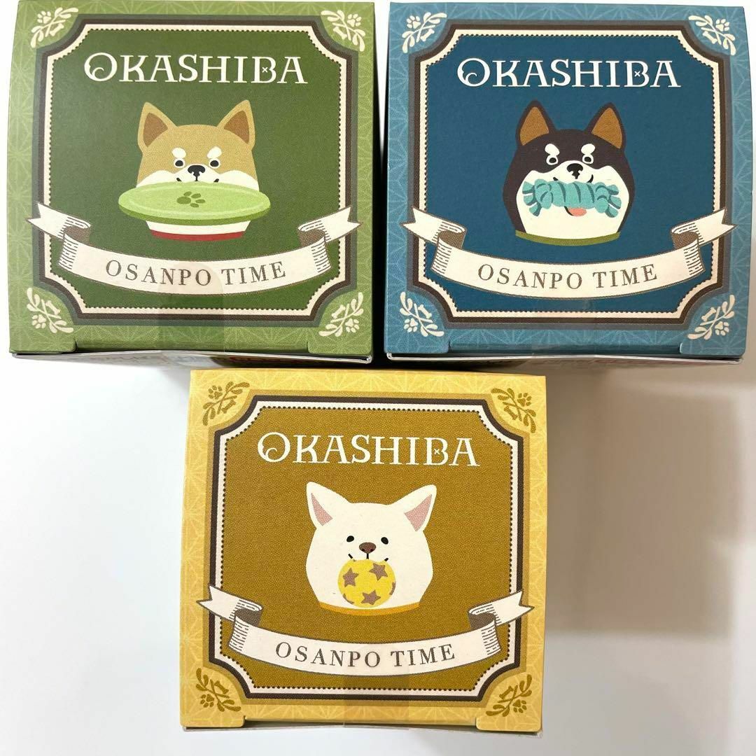 おかしば ミニ円筒缶 3個 専用袋付き OKASHIBA 柴犬 シバ犬 豆柴 食品/飲料/酒の食品(菓子/デザート)の商品写真