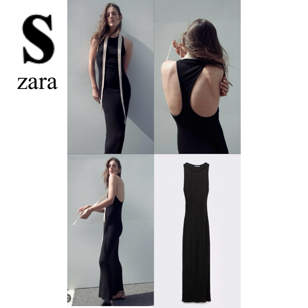 ZARA(ザラ)のZARA ロングワンピース ドレス マキシ 黒 ニットカットソー レディースのワンピース(ロングワンピース/マキシワンピース)の商品写真