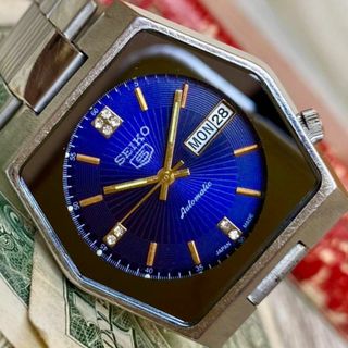 セイコー(SEIKO)の【六角ケース】セイコー5 メンズ腕時計 ブルー 自動巻き ヴィンテージ(腕時計(アナログ))