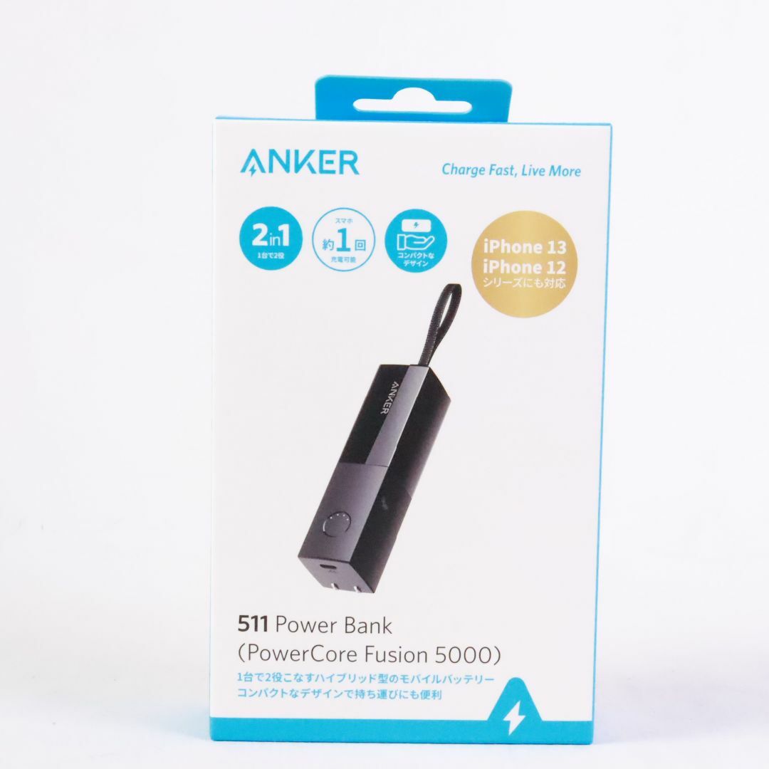 Anker(アンカー)のAnker 　アンカー　511 Power Bank PowerCore Fusion 5000　5000mAhモバイルバッテリー搭載 USB充電器　USB PD対応 PSE技術基準適合　コンセント 一体型　PowerIQ 3.0　Gen2　搭載　折りたたみ式プラグ　 スマホ/家電/カメラのスマートフォン/携帯電話(バッテリー/充電器)の商品写真