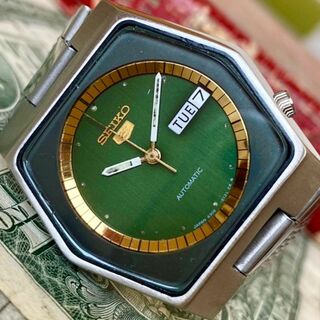セイコー(SEIKO)の【六角ケース】セイコー5 メンズ腕時計 グリーン 自動巻き ヴィンテージ(腕時計(アナログ))