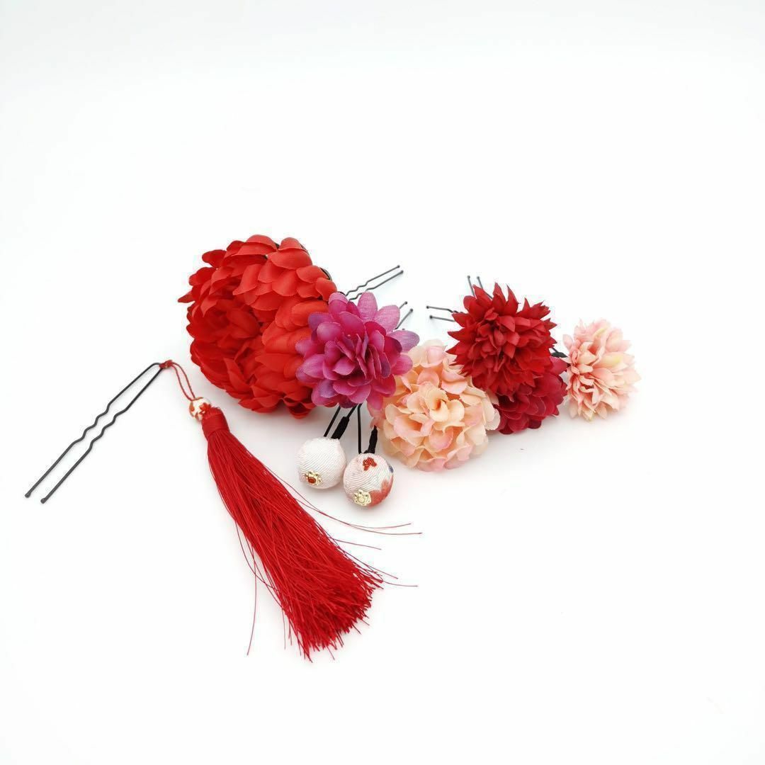 髪飾り 和装 着物 振袖 浴衣 卒業式 結婚式 七五三 成人式 発表会 赤 和柄 レディースのヘアアクセサリー(ヘアピン)の商品写真