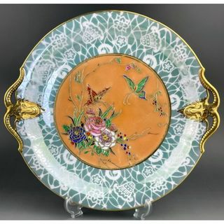 ノリタケ(Noritake)の【訳アリ】オールドノリタケ 26.1㎝ ラスター彩 大皿 薔薇 蝶 金盛り(陶芸)