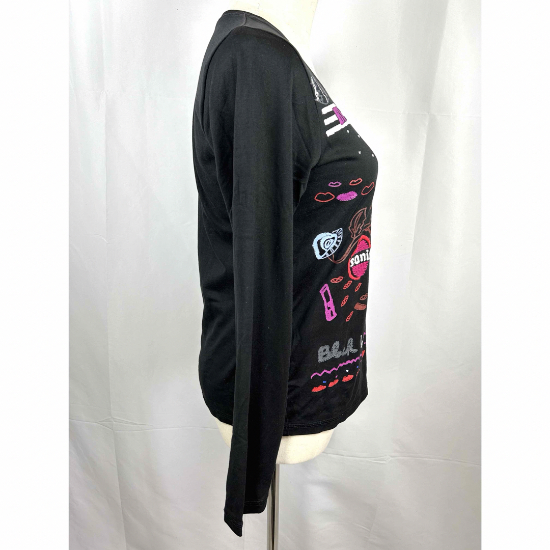 SONIA RYKIEL(ソニアリキエル)のソニアリキエル リップ ロゴ  刺繍 スパンコール装飾 ニットシャツ ブラック  レディースのトップス(ニット/セーター)の商品写真