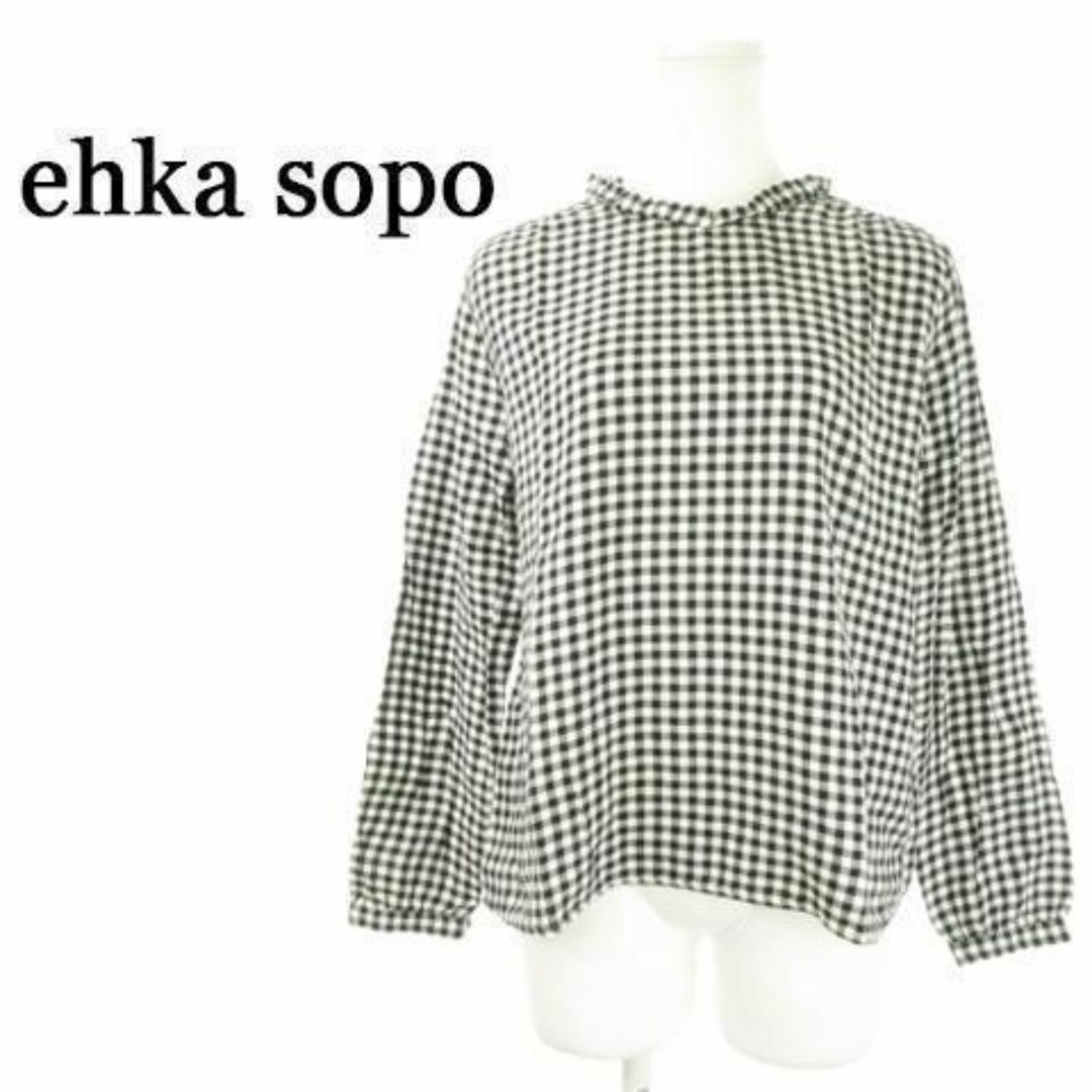 ehka sopo(エヘカソポ)のエヘソカポ カットソー 長袖 フリル チェック M 黒 230831AH4A レディースのトップス(カットソー(長袖/七分))の商品写真