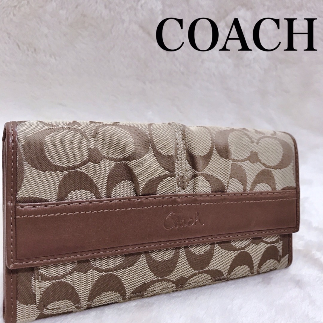 COACH(コーチ)の美品 COACH シグネチャー ダークブラウン 長財布 ウォレット 3つ折り  レディースのファッション小物(財布)の商品写真