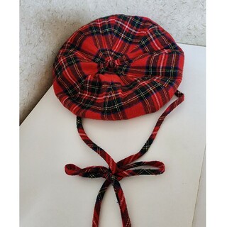 ベレー帽 赤チェック ロリータ 甘ロリ 日本製(ハンチング/ベレー帽)
