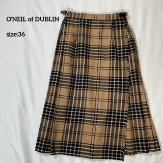 オニールオブダブリン(O'NEIL of DUBLIN)の【美品】オニールオブダブリン　チェックラッププリーツスカート　ベージュ　36(ロングスカート)