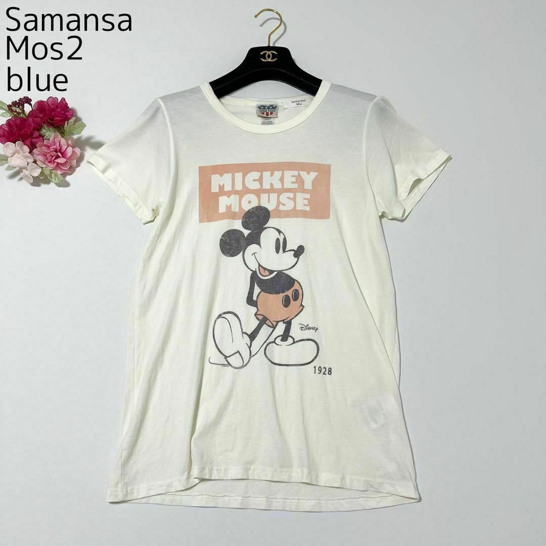 SM2(サマンサモスモス)のSamansa Mos2 blue Tシャツ 半袖 ミッキー コラボ Lサイズ レディースのトップス(Tシャツ(半袖/袖なし))の商品写真