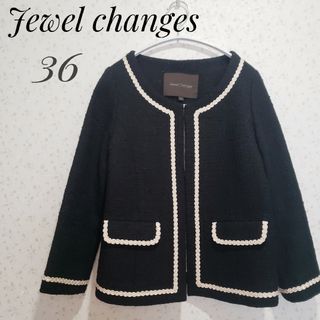 Jewel Changes - Jewel changes ノーカラー ツイード ジャケット 黒36