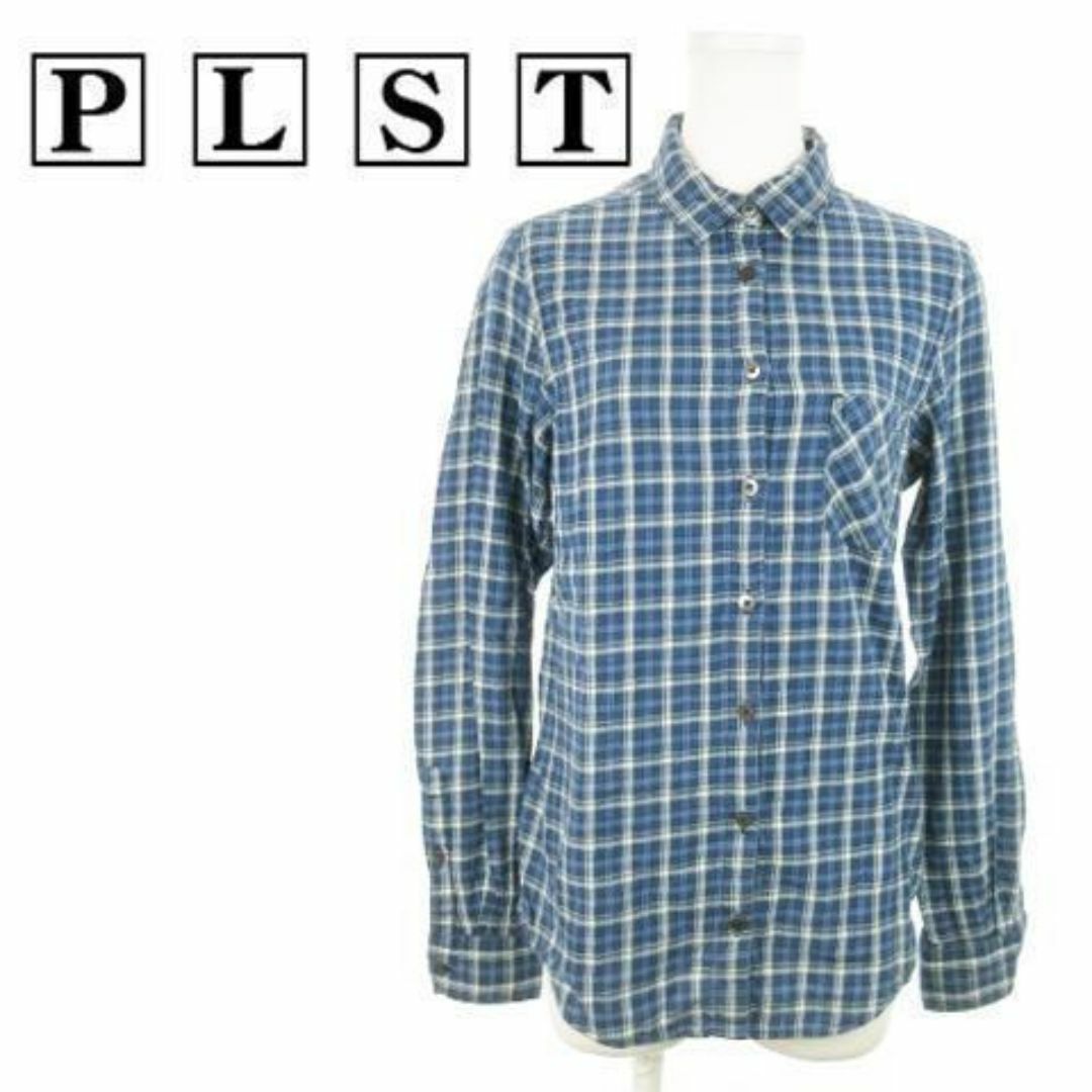 PLST(プラステ)のプラステ 長袖チェックシャツ カジュアル 薄手 0 青 230928AO11 レディースのトップス(シャツ/ブラウス(長袖/七分))の商品写真