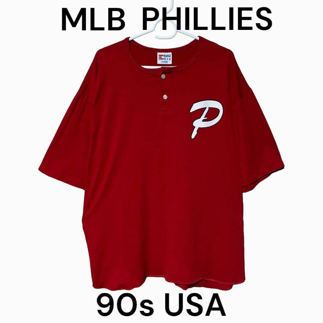 90s USA 古着　Tシャツ　MLB ヘンリーネック　PHILLIES メンズのトップス(Tシャツ/カットソー(半袖/袖なし))の商品写真