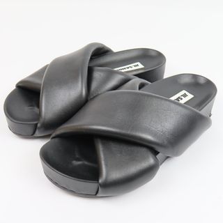 ジルサンダー(Jil Sander)の極美品 JIL SANDER ジルサンダー クロスストラップ スリッパ 36 23cm サンダル レザー ブラック レディース【中古】(サンダル)